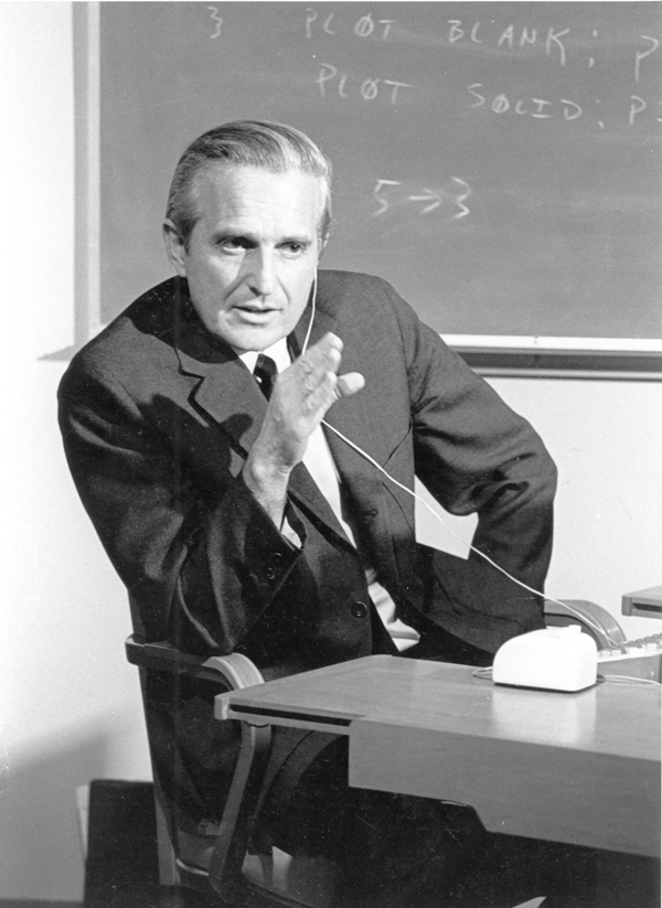 SRI’s Douglas Engelbart practices for the December 9, 1968 "mother of all demos"